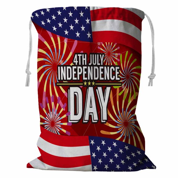 PKQWTM Independence Day Banner Storage Basket Laundry Bag with Drawstring Size 18x24 Inch