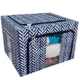 thumbnail image 1 of PKQWTM Indigo Dyed Herringbone Storage Bag Clear Window Storage Bins Boxes Large Capacity Foldable Stackable Organizer With Steel Metal Frame For Bedding,Clothes,Closets, Bedrooms, 1 of 3