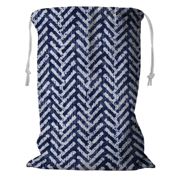 PKQWTM Indigo Dyed Herringbone Storage Basket Laundry Bag with Drawstring Size 24x32 Inch