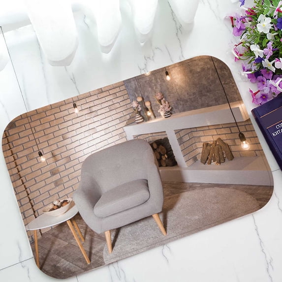 PKQWTM Interior Loft Living Room Coffee Table Gray Armchair Modern Home Decor Floor Mat Area Rug Doormat Size 15.7x23.6 Inches