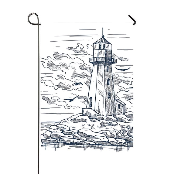 PKQWTM Island With Rocks And Lighthouse Sketch Birds Near Clouds Yard Decor Home Garden Flag Size 28x40 Inches