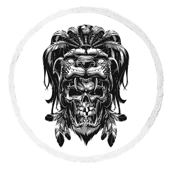 PKQWTM Jaguar Warrior Round Beach Towel Beach Mats Shawl Blanket Yoga Mat with Tassels Beach Throw Towel