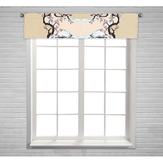 PKQWTM Japanese Fuji Mountain Sakua Tree Window Curtain Valance Rod Pocket 54x12 inch