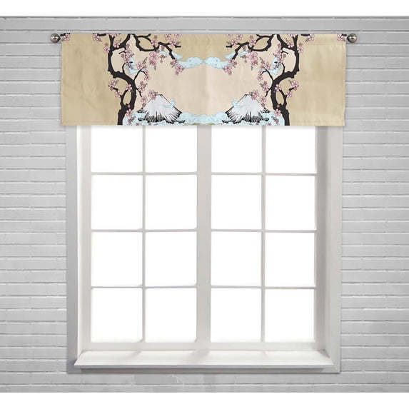 PKQWTM Japanese Fuji Mountain Sakua Tree Window Curtain Valance Rod Pocket 54x18 inch