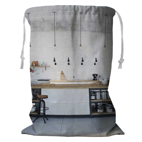 PKQWTM Kitchen In A Loft Storage Basket Laundry Bag with Drawstring Size 18x24 Inch