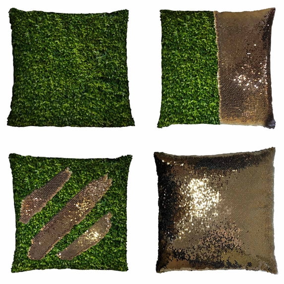 PKQWTM Leaf green vertical texture plants Reversible Mermaid Cushion Cover Home Decor Sequin Pillow Case Size 20x20 inches