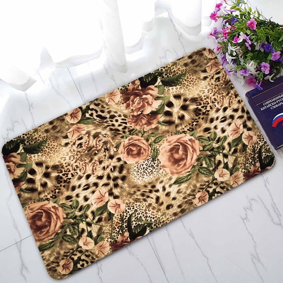PKQWTM Leopard And Flower Home Decor Floor Mat Area Rug Doormat Size 18x30 Inches
