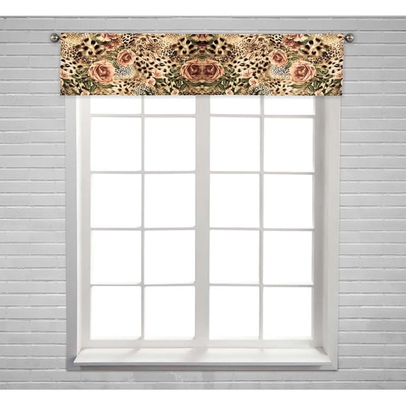 PKQWTM Leopard And Flower Window Curtain Valance Rod Pocket 54x12 inch