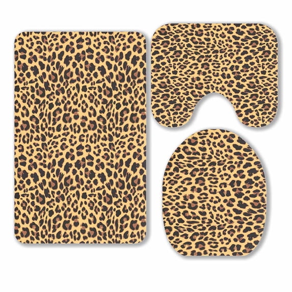 PKQWTM Leopard Pattern 3 Piece Bathroom Rugs Set Bath Rug Contour Mat and Toilet Lid Cover