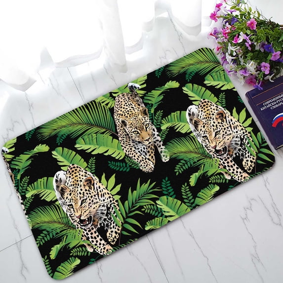 PKQWTM Leopards Palm Leaves Tropical Jungle Home Decor Floor Mat Area Rug Doormat Size 18x30 Inches