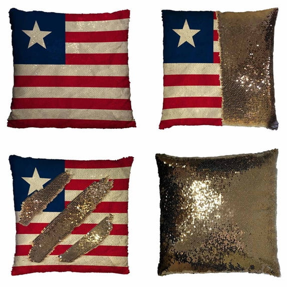 PKQWTM Liberia paper flag Reversible Mermaid Cushion Cover Home Decor Sequin Pillow Case Size 18x18 inches