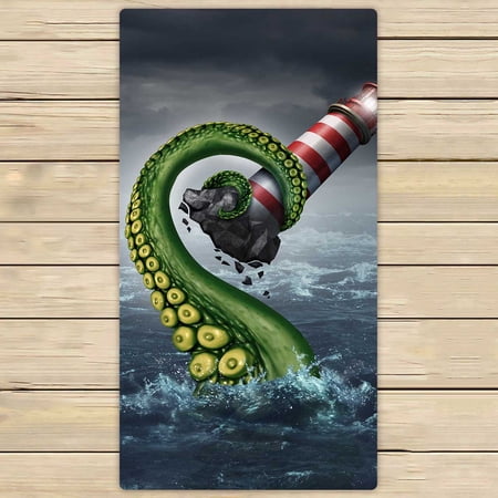 PKQWTM Light House Beacon Ocean Dangerous Sea Monster Microfiber Bath Towels Bathroom Body Shower Towel Size 30x56 Inches