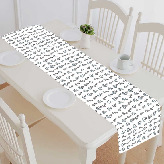 PKQWTM Lighthouse Anchor White Sketch Cotton and Linen Table Runner Kitchen Dining Room Supplies Size 14x72 Inch