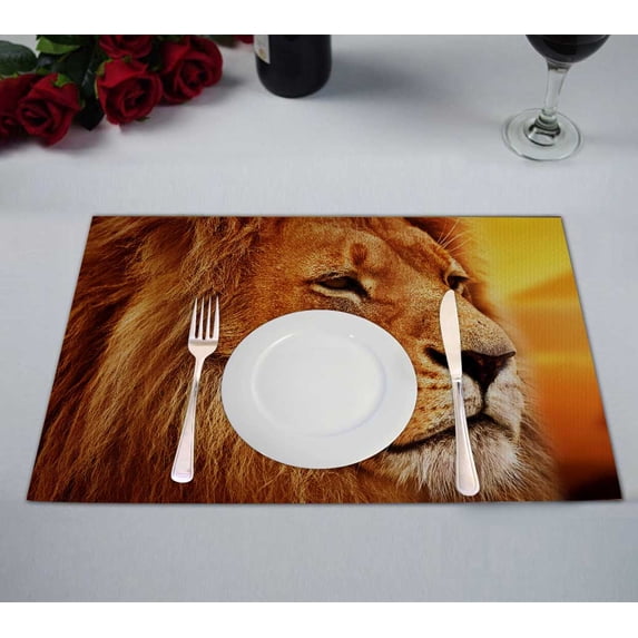 PKQWTM Lion Portrait Savanna Landscape Mount Sunset Kitchen Dining Table Mats Placemats Size 12x18 Inches, Set of 2 Pieces