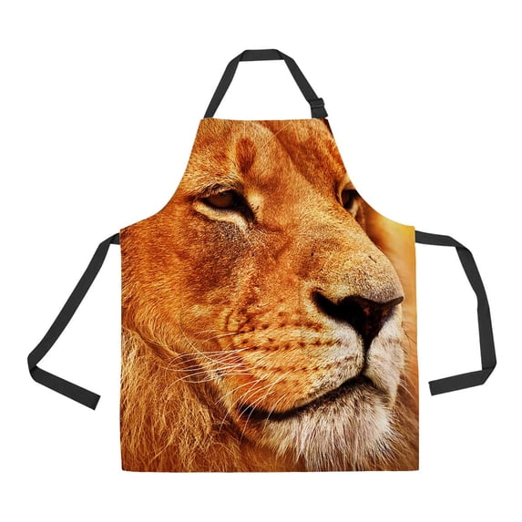 PKQWTM Lion Portrait Savanna Landscape Mount Sunset Unisex Adjustable Bib Apron with Pockets for Commercial Restaurant and Home Kitchen Use