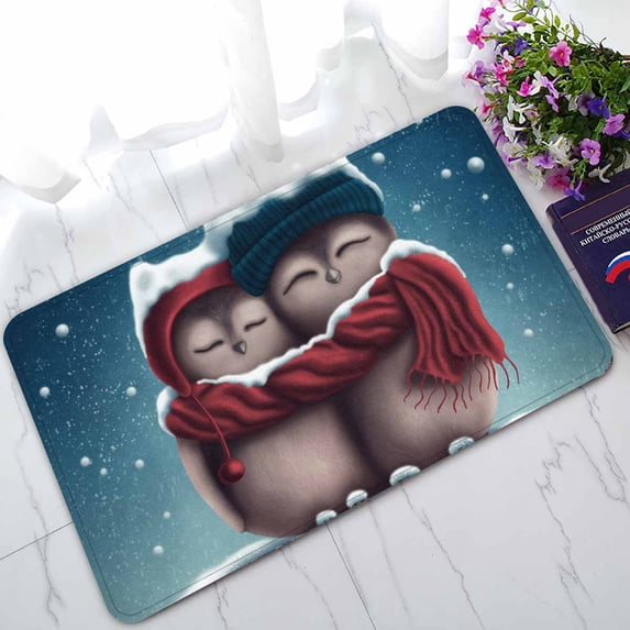 PKQWTM Little snow owls sitting on the branch Home Decor Floor Mat Area Rug Doormat Size 18x30 Inches