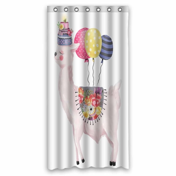 PKQWTM Llama Alpaca Birthday Cake Balloons Blanket Floral WaterProof Polyester Fabric Shower Curtain Size 36x72 Inches