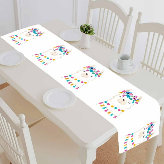 PKQWTM Llama Cute N Elements Cotton and Linen Table Runner Kitchen Dining Room Supplies Size 14x72 Inch