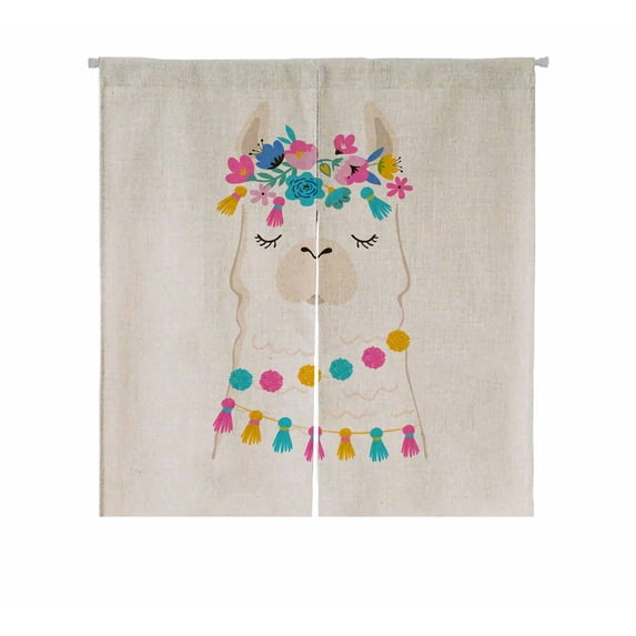 PKQWTM Llama Cute N Elements Door Curtain Window Cover Home Decor Hanging Curtain Size 85x90 CM