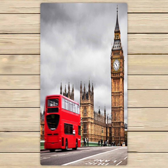 PKQWTM London The Uk Red Bus Big Ben Westminster Palace Microfiber Bath Towels Bathroom Body Shower Towel Size 30x56 Inches