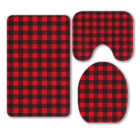 PKQWTM Lumberjack Plaid 3 Piece Bathroom Rugs Set Bath Rug Contour Mat and Toilet Lid Cover