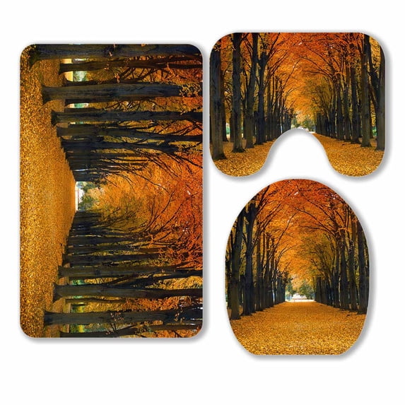 PKQWTM Maple Alley 3 Piece Bathroom Rugs Set Bath Rug Contour Mat and Toilet Lid Cover
