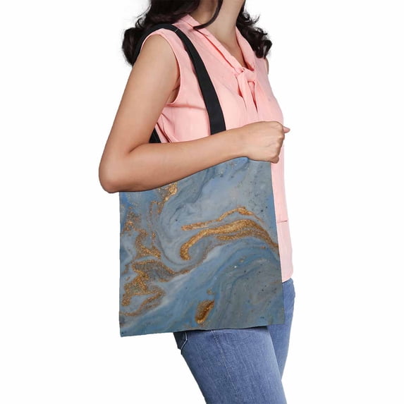 PKQWTM Marble texture Eastern technique ebru Canvas Shoulder Bags Handbags Tote Bags Shopping Bag