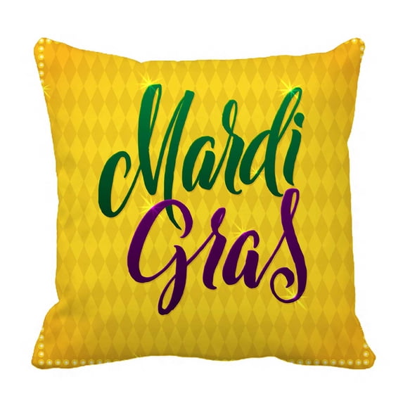 PKQWTM Mardi Gras Carnival Calligraphy Poster Bed Decor Pillow Cases Zippered Cushion Cover Size 18x18 Inches