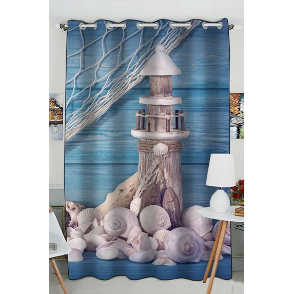 PKQWTM Marine life decoration on blue shabby background Practical heat insulation Shading Window Curtain Size 52(W) x 84(H) inches(One Piece)