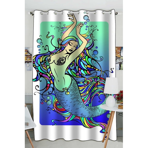 PKQWTM Mermaid Practical heat insulation Shading Window Curtain Size 52(W) x 84(H) inches (One Piece)