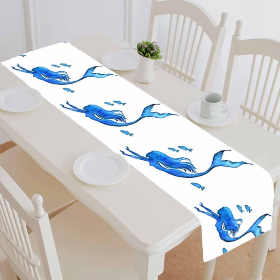PKQWTM Mermaid Silhouette Cotton and Linen Table Runner Kitchen Dining Room Supplies Size 16x72 Inch