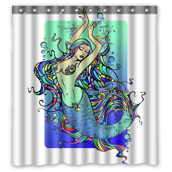 PKQWTM Mermaid WaterProof Polyester Fabric Shower Curtain Size 66x72 Inches