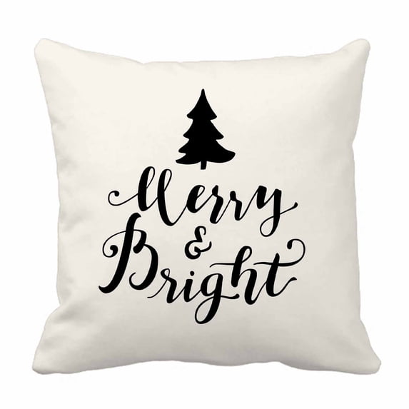PKQWTM Merry And Bright Merry Christmas Bed Decor Pillow Cases Zippered Cushion Cover Size 16x16 Inches
