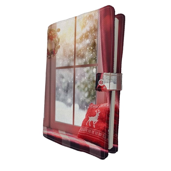 PKQWTM Merry Christmas Happy Holidays Christmas Window Winter Forest Book Cover Book Protector Book Sleeve Book Pouch Book Bag 6x9 inch