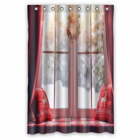 PKQWTM Merry Christmas Happy Holidays Christmas Window Winter Forest WaterProof Polyester Fabric Shower Curtain Size 48x72 Inches