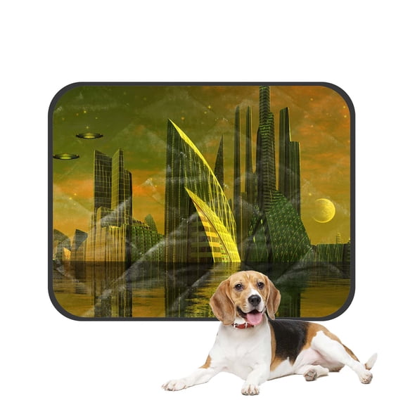 PKQWTM Modern Alien City Computer Artwork Pet Dog Cat Bed Pee Pads Mat Cushion Potty Dogsblankets Crate Bed Kennel 36x48 inch