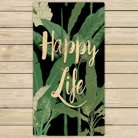 PKQWTM Modern tropical palm leaves Happy Life quote Microfiber Bath Towels Bathroom Body Shower Towel Size 30x56 Inches