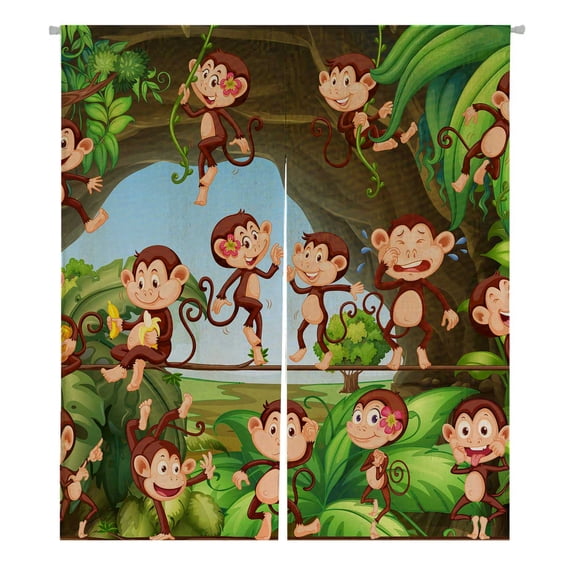 PKQWTM Monkeys Living In The Forest Door Curtain Window Cover Home Decor Hanging Curtain Size 105x120 CM