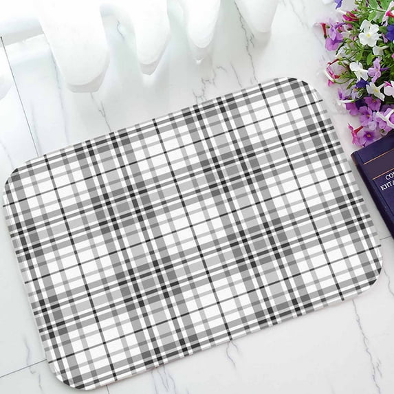 PKQWTM Monochrome Gray Checkered Tartan Plaid Design Home Decor Floor Mat Area Rug Doormat Size 15.7x23.6 Inches