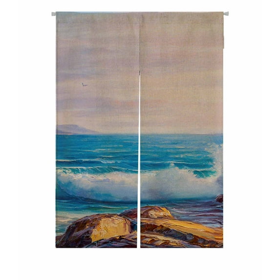 PKQWTM Morning on sea wave Oil painting Door Curtain Window Cover Home Decor Hanging Curtain Size 85x120 CM