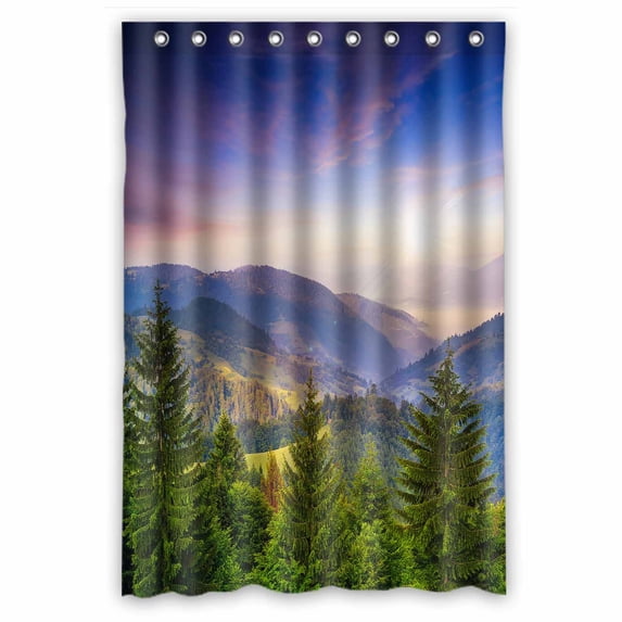PKQWTM Mountain Landscape Pine Trees Valley Forest Sunset WaterProof Polyester Fabric Shower Curtain Size 48x72 Inches