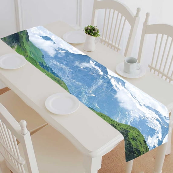PKQWTM Mountain landscape with the lake Bachalpsee Switzerland Cotton and Linen Table Runner Kitchen Dining Room Supplies Size 16x72 Inch