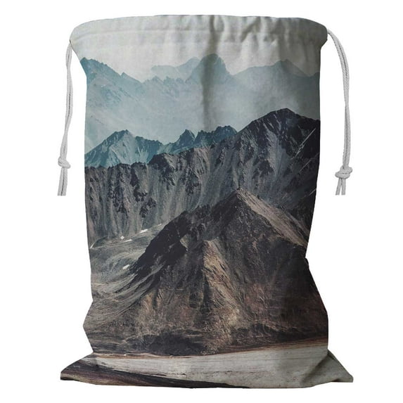 PKQWTM Mountains Travel Aerial View Wild Nature Calm Idyllic Scene Storage Basket Laundry Bag with Drawstring Size 24x32 Inch