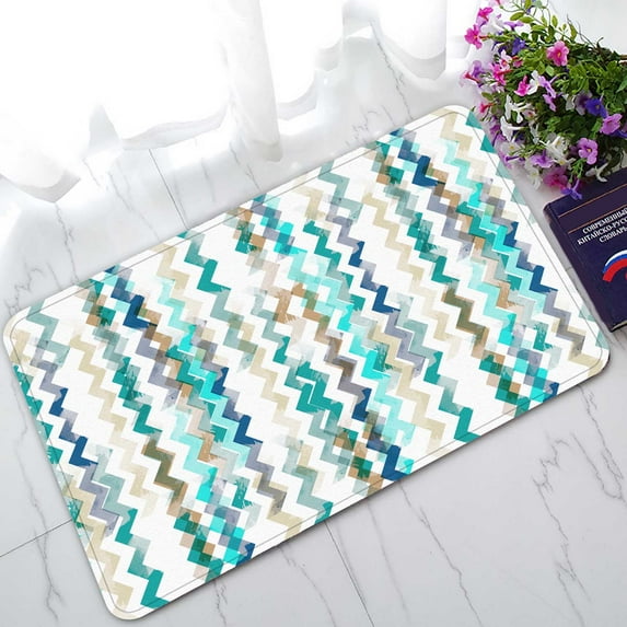 PKQWTM Multicolor Design Mixed Wavy Stripes Watercolor Effect Home Decor Floor Mat Area Rug Doormat Size 18x30 Inches