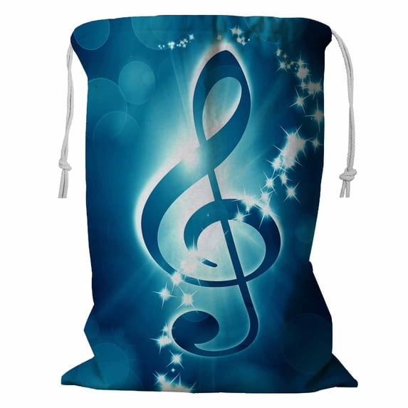 PKQWTM Music Note On A Soft Blue Background Storage Basket Laundry Bag with Drawstring Size 18x24 Inch