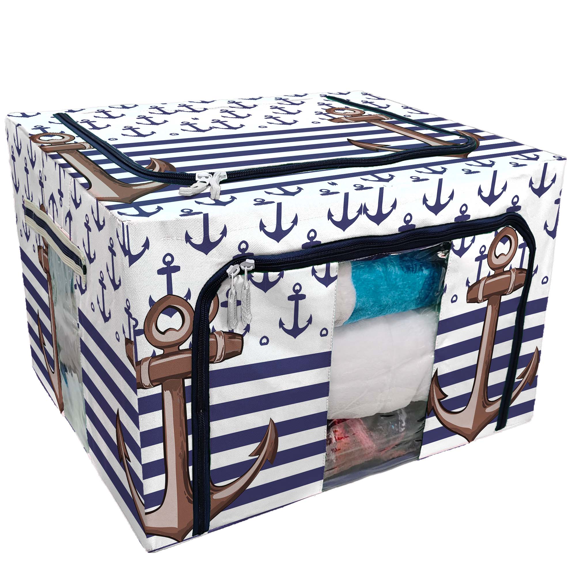 PKQWTM Nautical Marine Anchor Knots Yacht Square Storage Bag Clear Window Storage Bins Boxes