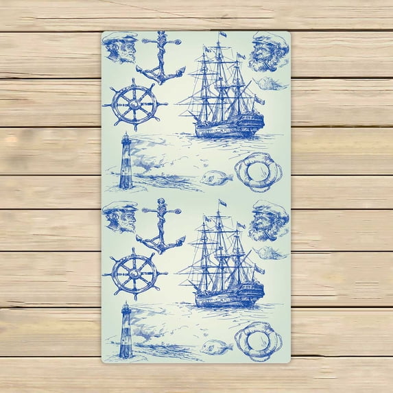 PKQWTM Nautical Set Microfiber Bath Towels Bathroom Body Shower Towel Size 16x28 Inches