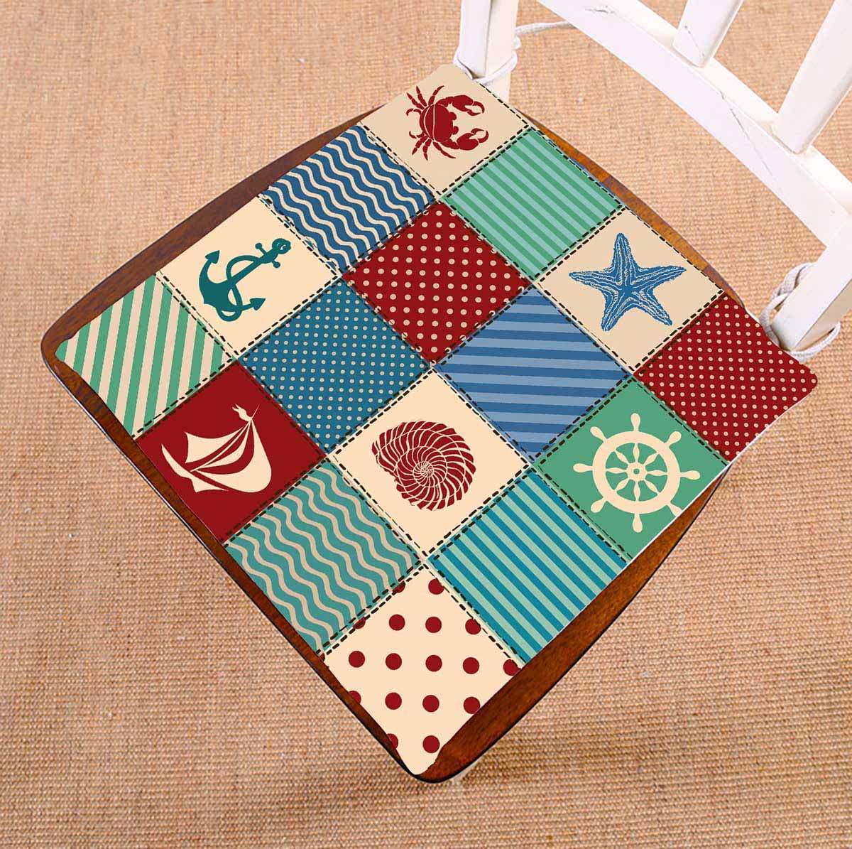PKQWTM Nautical patchwork seashell starfish anchor wheel sailboat crab Chair Pads Chair Mat Seat Cushion Chair Cushion Floor Cushion Size 18x18 inches Walmart