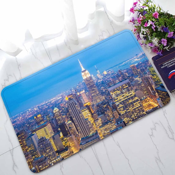 PKQWTM New York City Skyline Urban Skyscrapers Dusk Usa Home Decor Floor Mat Area Rug Doormat Size 18x30 Inches