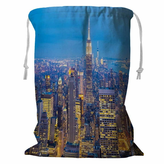 PKQWTM New York City Skyline Urban Skyscrapers Dusk Usa Storage Basket Laundry Bag with Drawstring Size 18x24 Inch